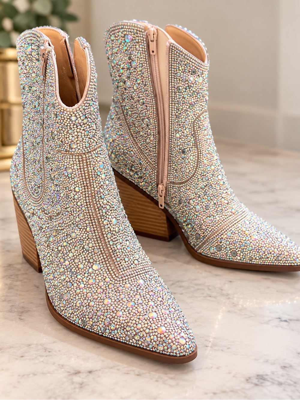 Betsey Johnson SB-DIVA Rhinestone Pointed-Toe Western Boots - Size 7.5M